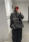 AVIVA JIFEI XUE 24 Autumn and Winter Pullover High Neck Fleece Top AJX-FW24-PHFT-CWC-MTGW Charcoal Plaid